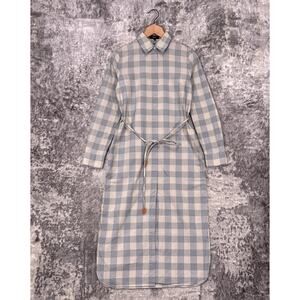 Theory Dress XS Womens Check Belted Shirtdress Cotton Silk Woven Midi